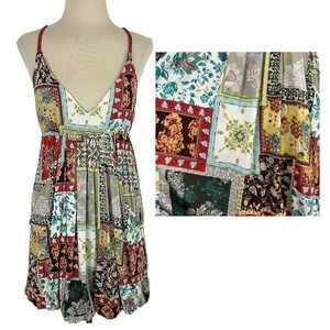 AMERICAN RAG Patchwork Babydoll MINI DRESS Tunic TOP New S Boho Peasant Festival